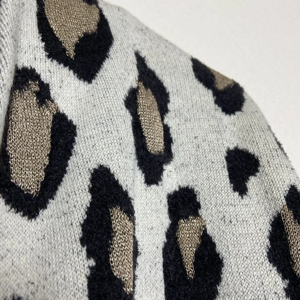 Ann Taylor Ombre Leopard Animal Print Pocketed Gold Metallic Cardigan Sz M - Picture 6 of 10